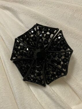 Kenneth Jay Lane Jet Black Faceted Floral Brooch